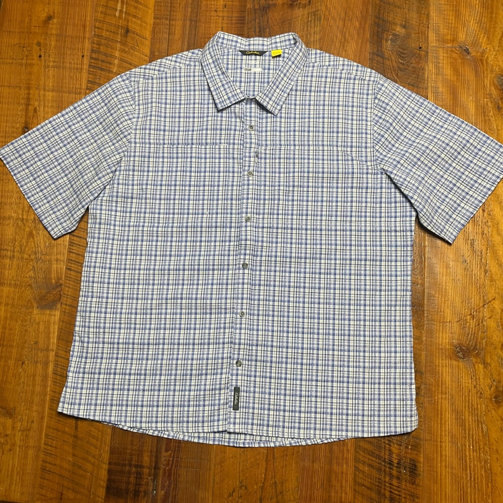 NWOT Cabela’s Short Sleeve Cool Max Plaid Seersucker Button Down Shirt XXL